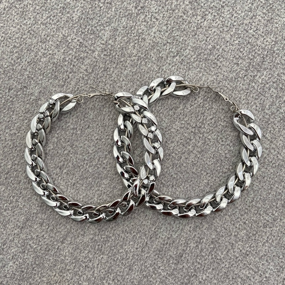 Thick Link Silver Hoop Earrings
